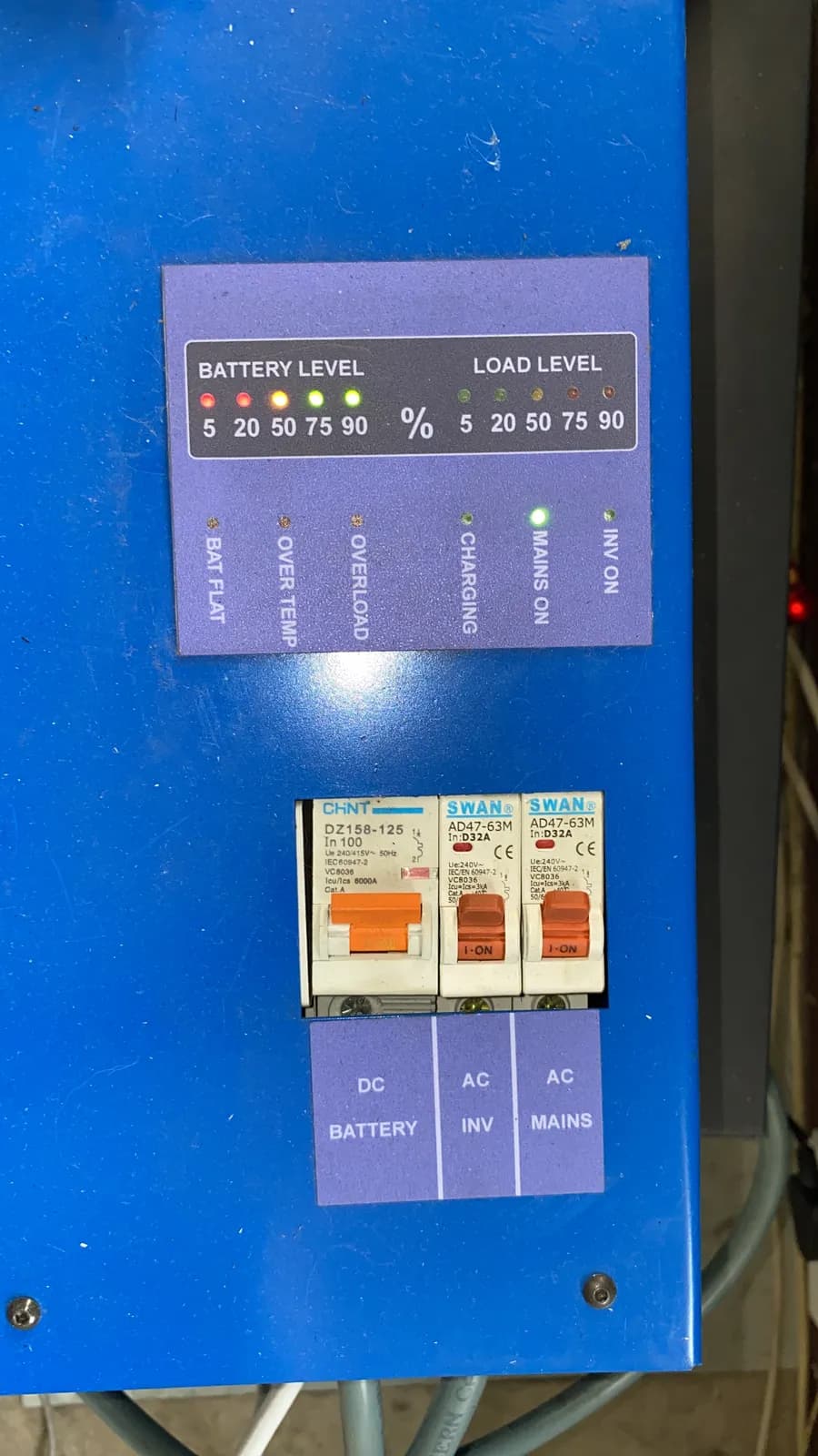 Inverter panel label installed on unit