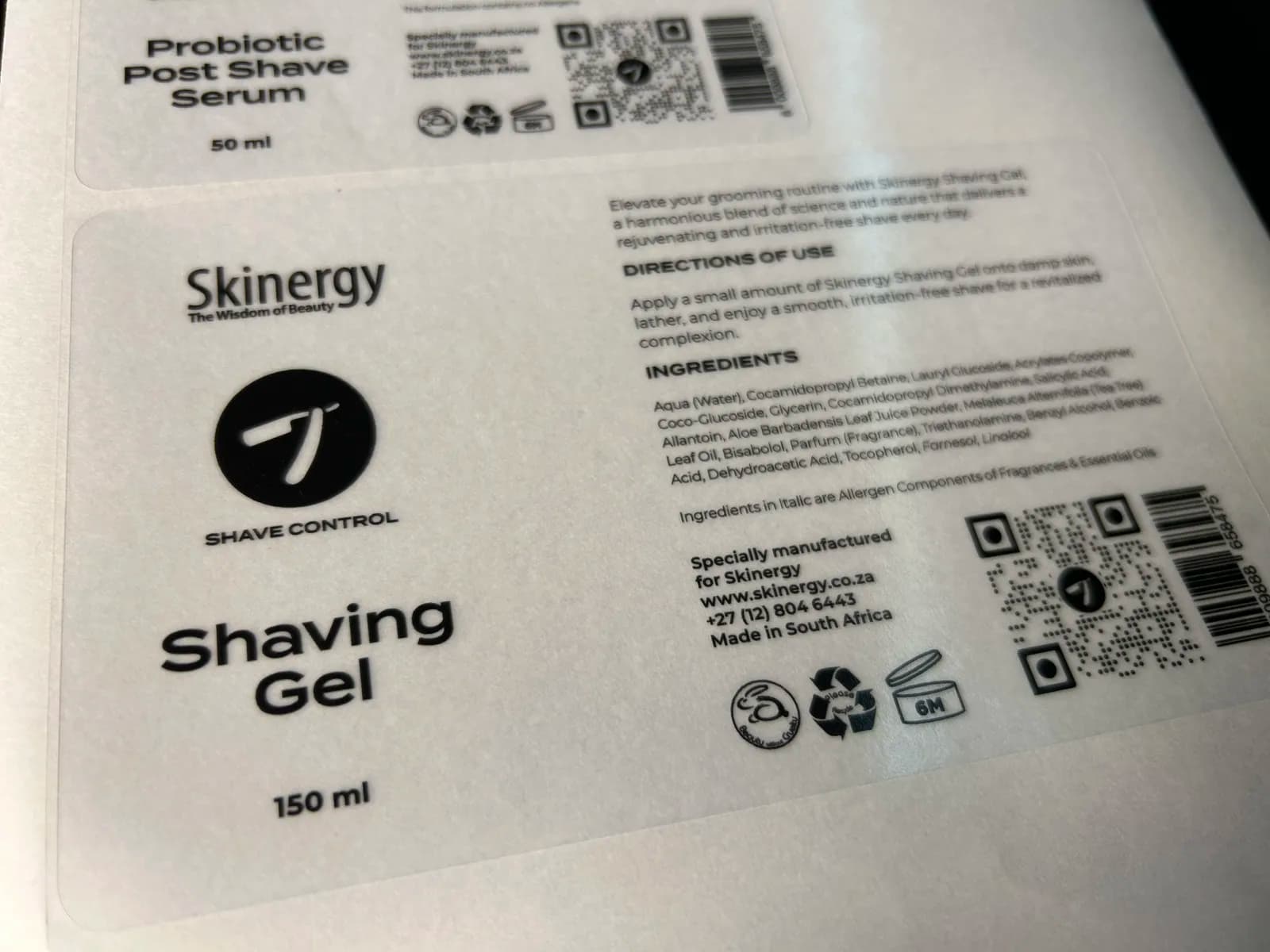Skinergy shaving gel product label