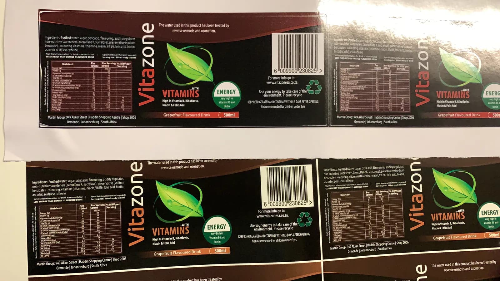 Vitazone grapefruit flavour label